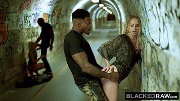 Black guys are fucking hot blonde babes in various public pl...