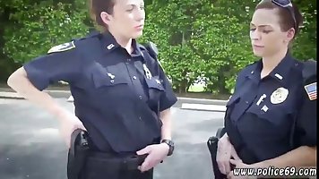 Chubby police woman is sucking a skinny black guy's dick...