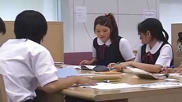 Japanese babes are fucking in the library instead of studyin...